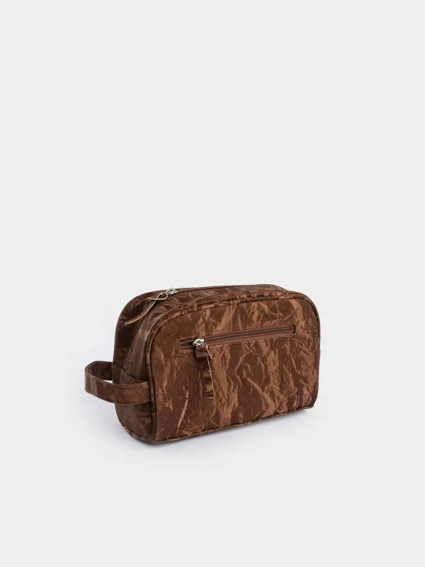Cosmetic bag, 23х16 cm, polyurethane, brown, Krush, image-1