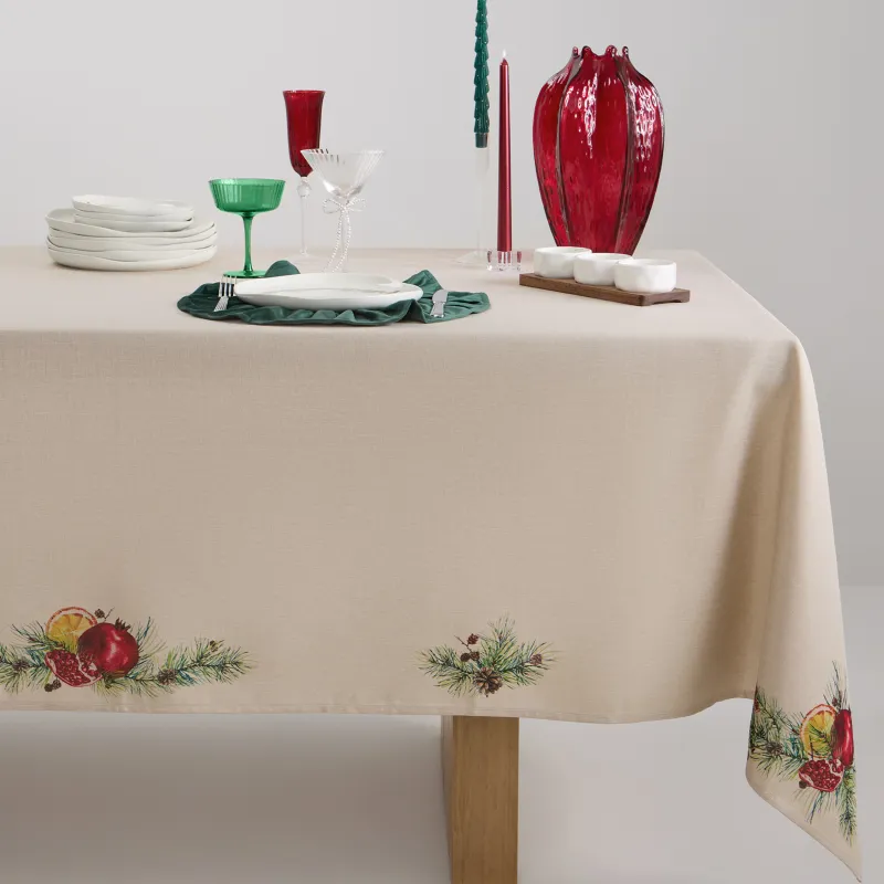 Tablecloth, 160x160cm, polyester, sand, Pomegranates and oranges, Christmas miracle