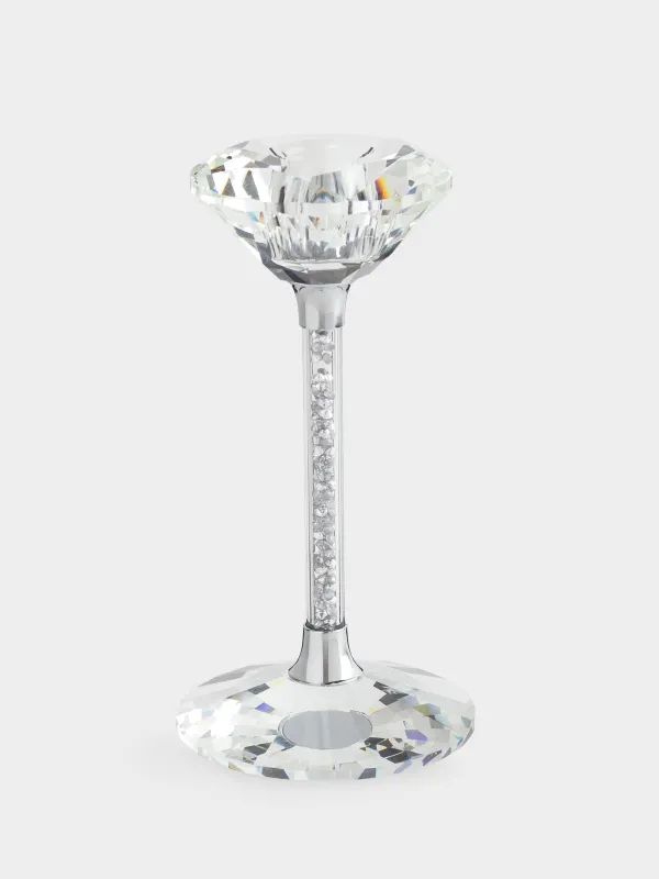 Candlestick, 15 cm, for a thin candle, on a leg, glass / rhinestones, Silver crystals, Diamond, image-0