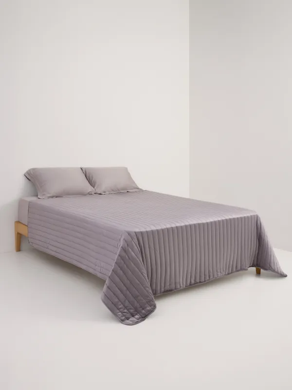Bedspread, 220x240 cm, quilted, velvet/microfiber, grey, Stitch velvet, image-3