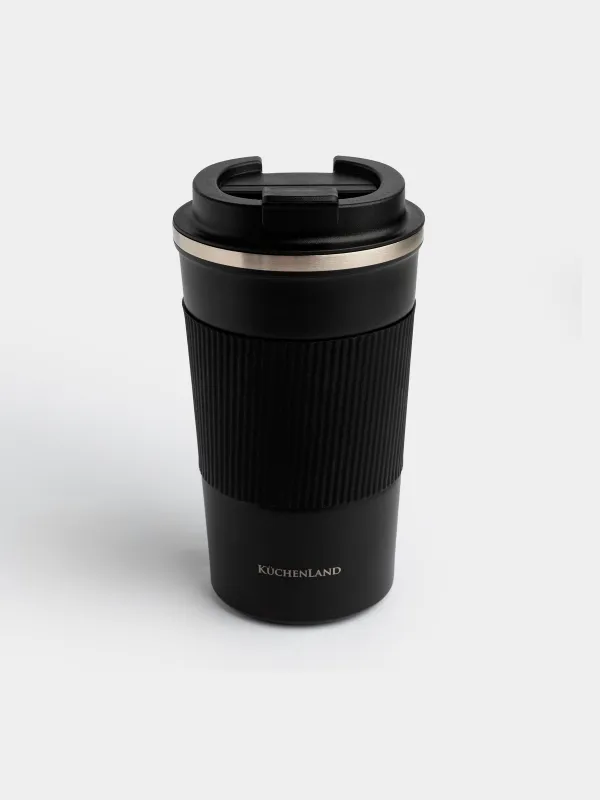 Thermo mug, 500 ml, with zarf, steel / plastic/silicone, black, Coffee life, image-0
