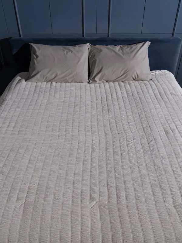 Bedspread, 220x240 cm, quilted, polyester / microfiber, beige-gray, Stripes, Stitch, image-2