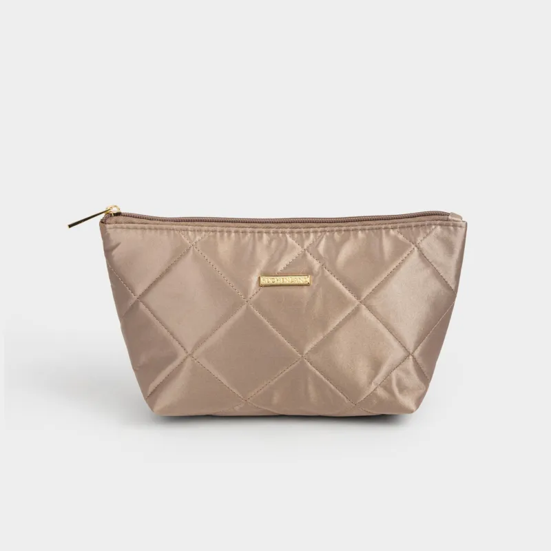 Makeup bag, 26x13 cm, quilted, satin, milky, Quilted silk