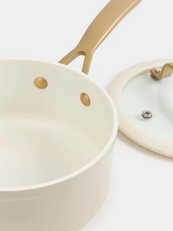 Saucepan, 16 cm, 1.3 l, with lid, coated, aluminum, milky, Piatto gold, image-2