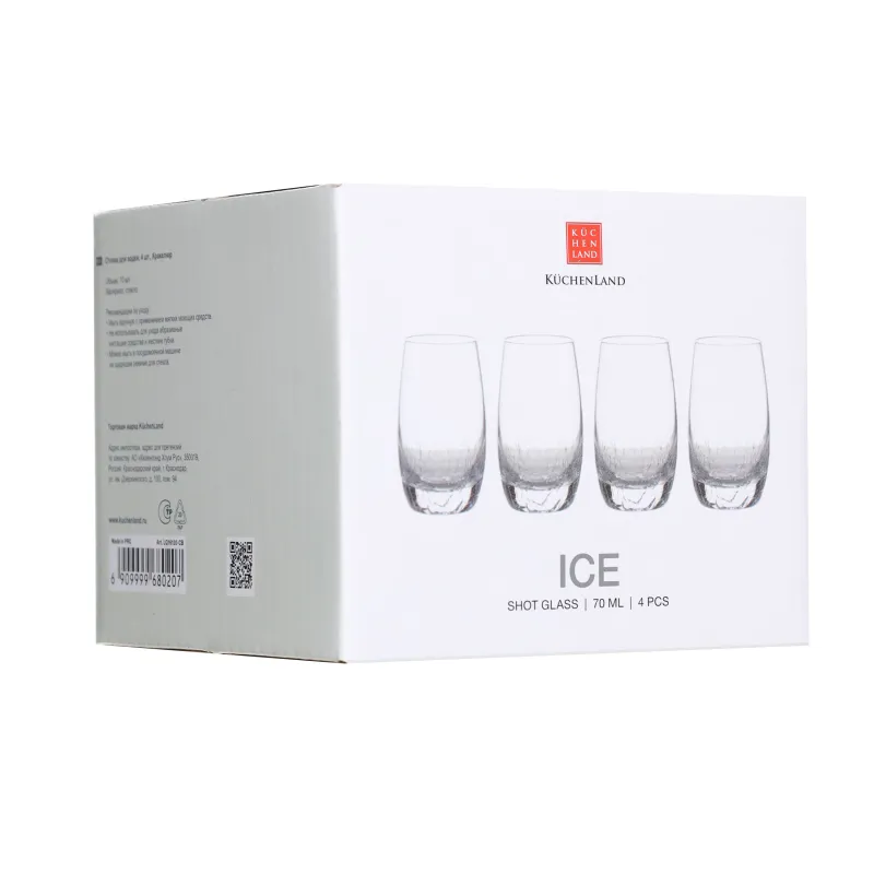 Drinking glass, 70 ml, 4 pcs, glass, Craquelure, Ice, image-1