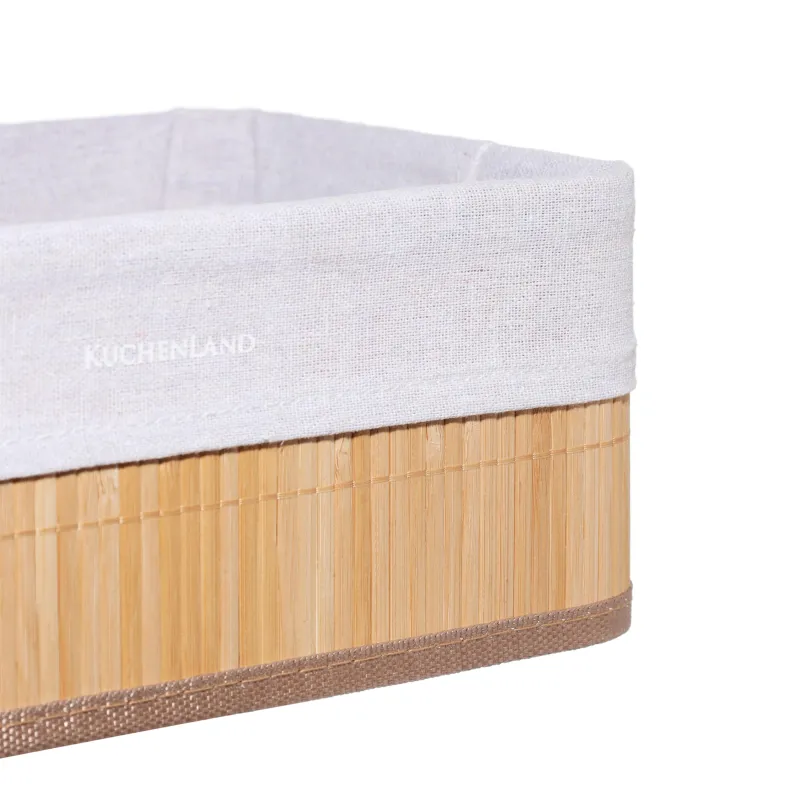 Storage basket, 30x12 cm, bamboo / cotton, rectangular, Beige, Stem, image-2