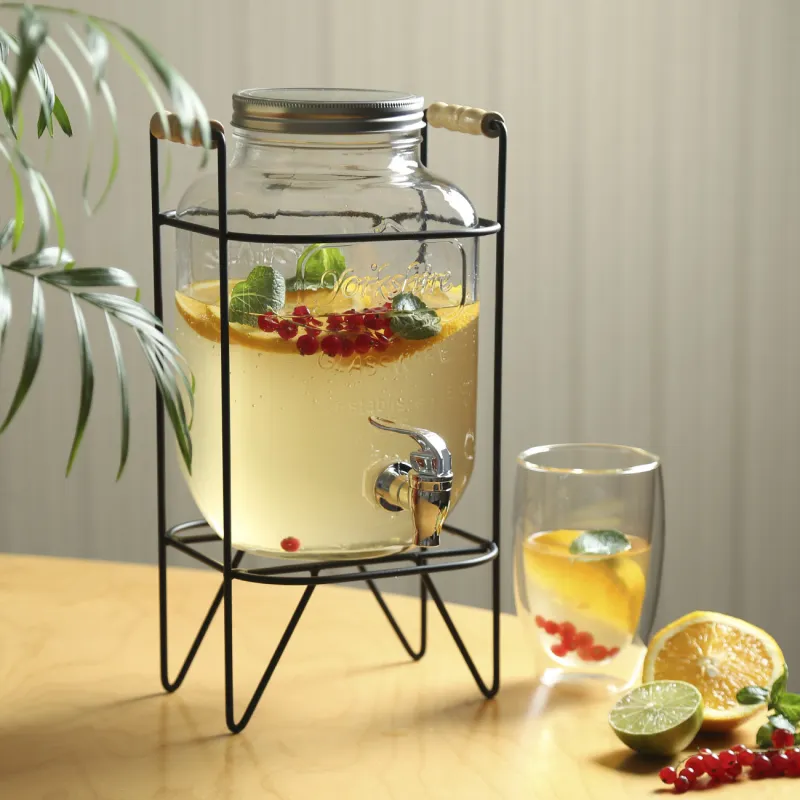 Beverage dispenser, 4 l, on stand, glass R / metal, Black, Berry, image-4