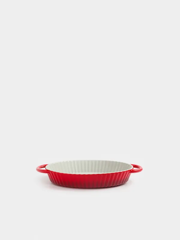 Baking dish, 31x21 cm, ceramic, oval, milkyy burgundy, gradient, Cakes gradient, image-1