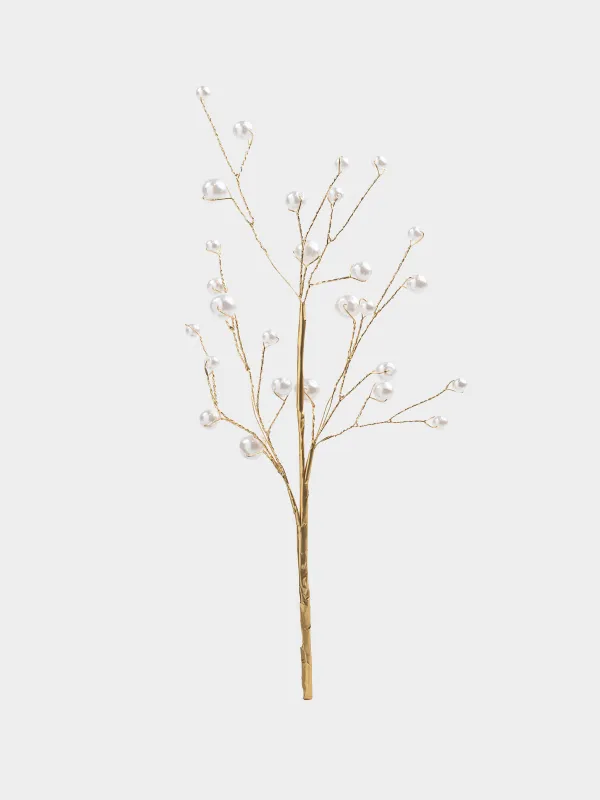 Decorative branch, 60 cm, plastic / metal, champagne, Pearls, Balls decor, image-0