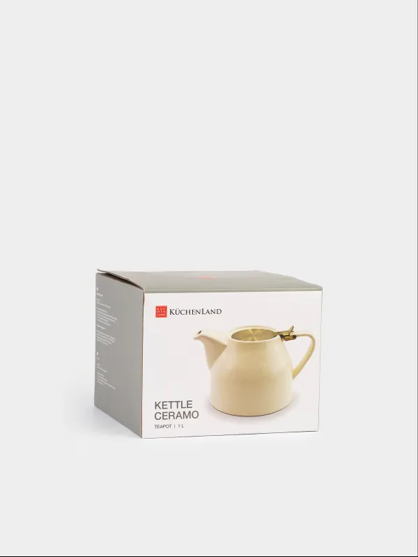 Teapot, 1 l, ceramic / steel, milky-golden, Kettle ceramo, image-6