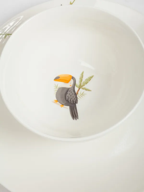 Children's tableware set, 1 person, 3 items, porcelain N, white, Safari, Jungle, image-5