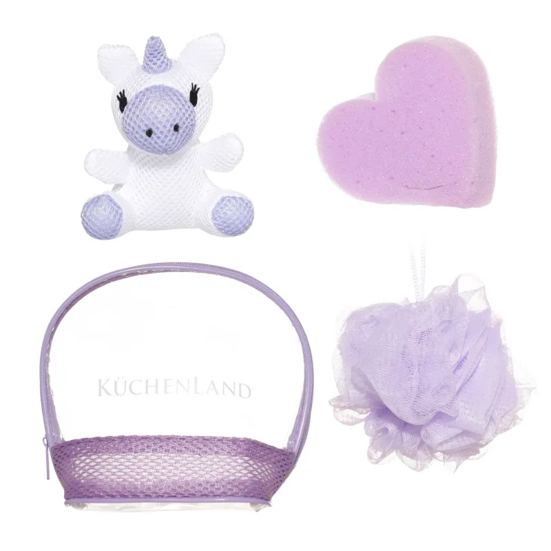 Shower set, 3 pr, children's, in a cosmetic bag, Polyester, Lilac, Unicorn, Unicorn