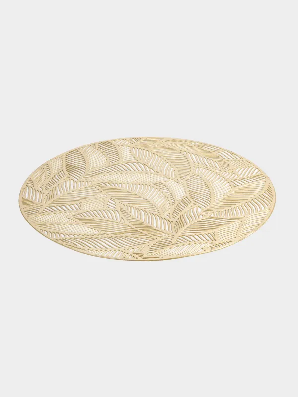 Placemat, 38 cm, PVC, round, golden, Leaves, Azhur Grid, image-1