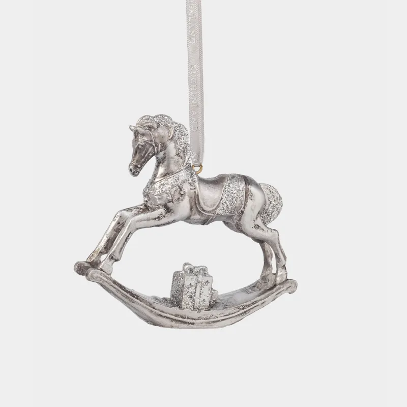 Christmas tree toy, 9 cm, polyresin, golden white, Rocking horse, Figure christmas