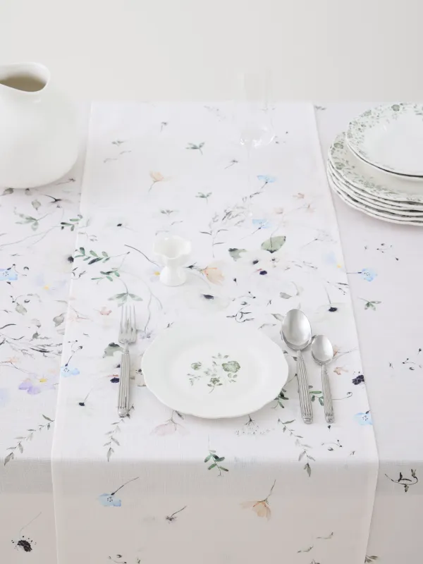 Table runner, 40x160 cm, polyester, milky, Spring flowers, Flowery, image-3