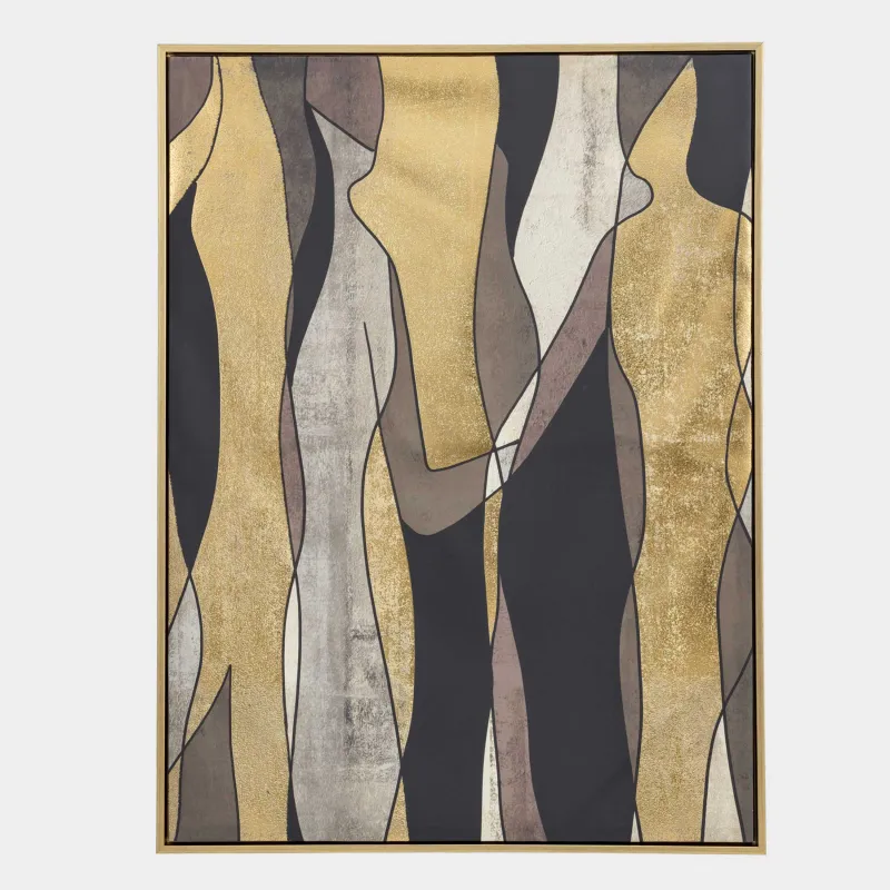 Framed painting, 78x103 cm, golden brown canvas, Abstract