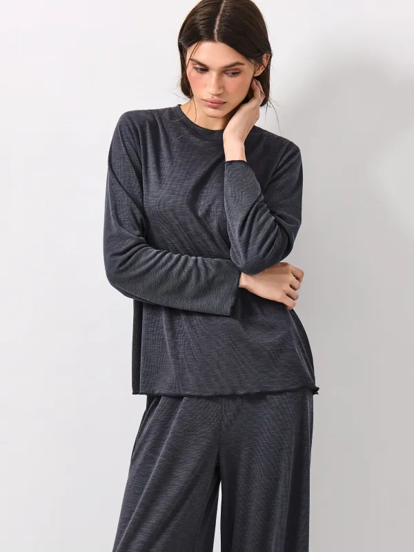 Women's long sleeve, size L, modal / polyester, dark grey, Savina, image-0