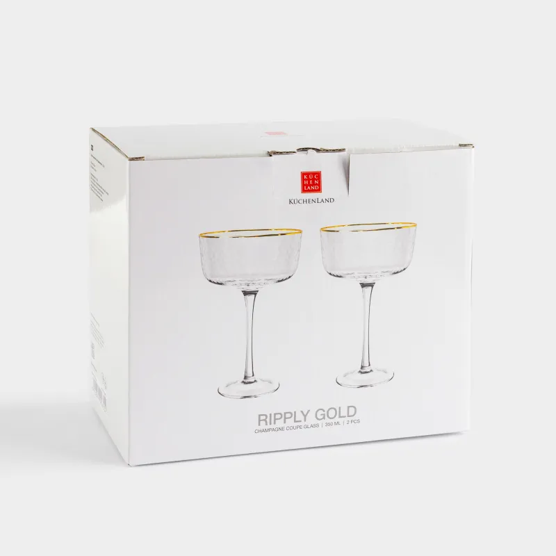 Drinking glass, 170 ml, 2 pcs, glass, with golden edging, Ripply gold, image-4
