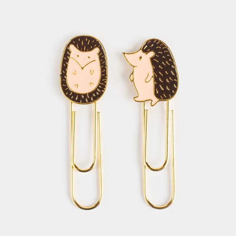 Stationery Stationery paper clip, 7 cm, 2 pcs, metal, golden, Hedgehog, Forest animals