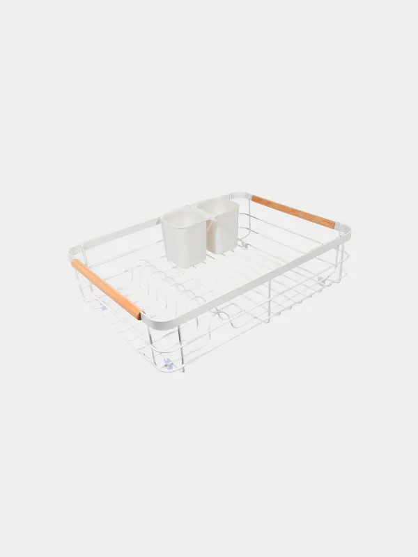 Dish rack, 43x31 cm, with tray, metal / wood / plastic, White style, image-2