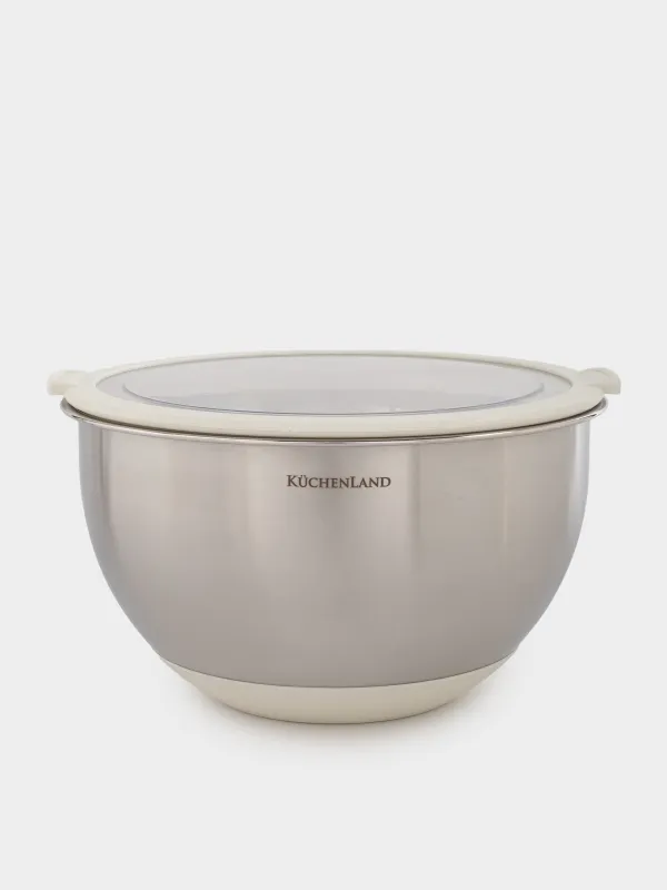 Bowl, 3/4, 5 l, 2 pcs, with lid, anti-slip bottom, steel / plastic, beige, Terra new, image-1