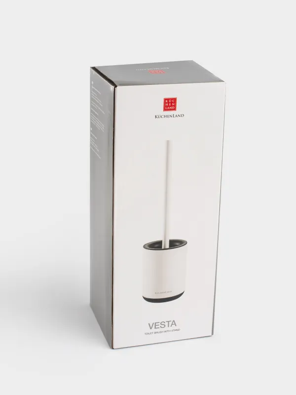 Toilet brush, 38 cm, with stand, rubber / metal, white and black, Vesta, image-4