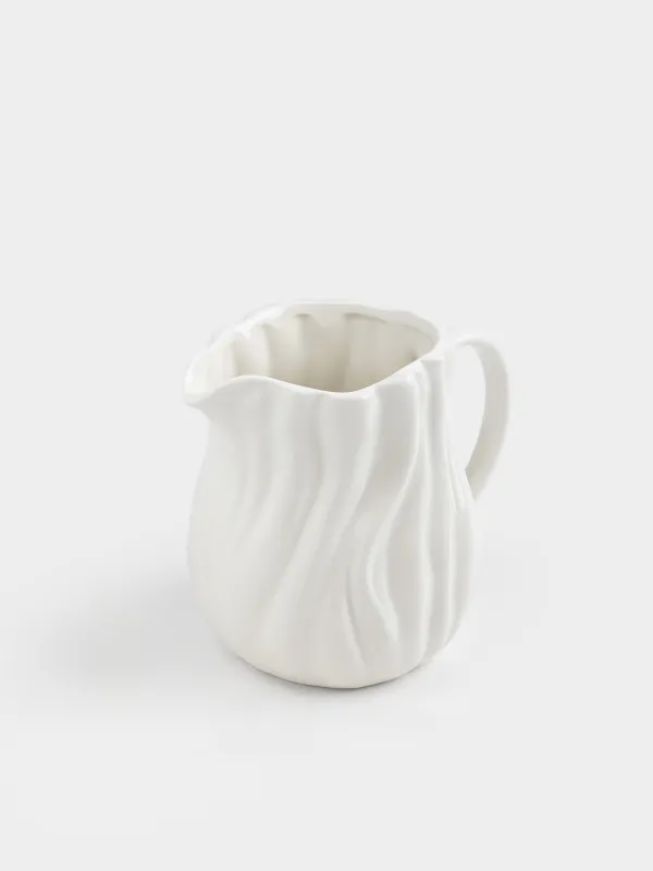 Jug, 1.6 l, ceramic, white, Milky, Wavy edge, Crumple, image-1
