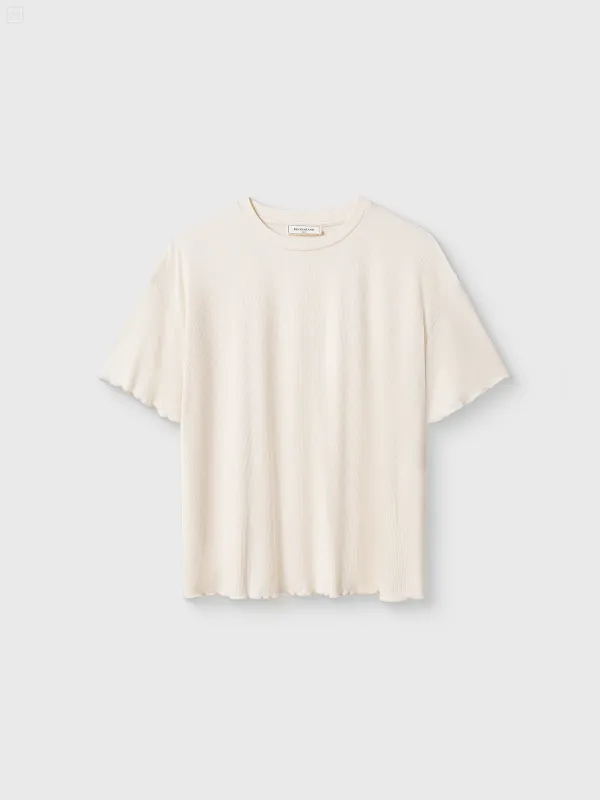 Women's T-shirt, homewear, size S, ruffle, modal / spandex, milky, Rosemary, image-4