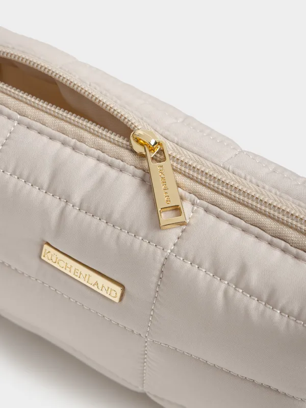 Makeup bag, 18x11 cm, quilted, polyester, black, One stitch, image-4