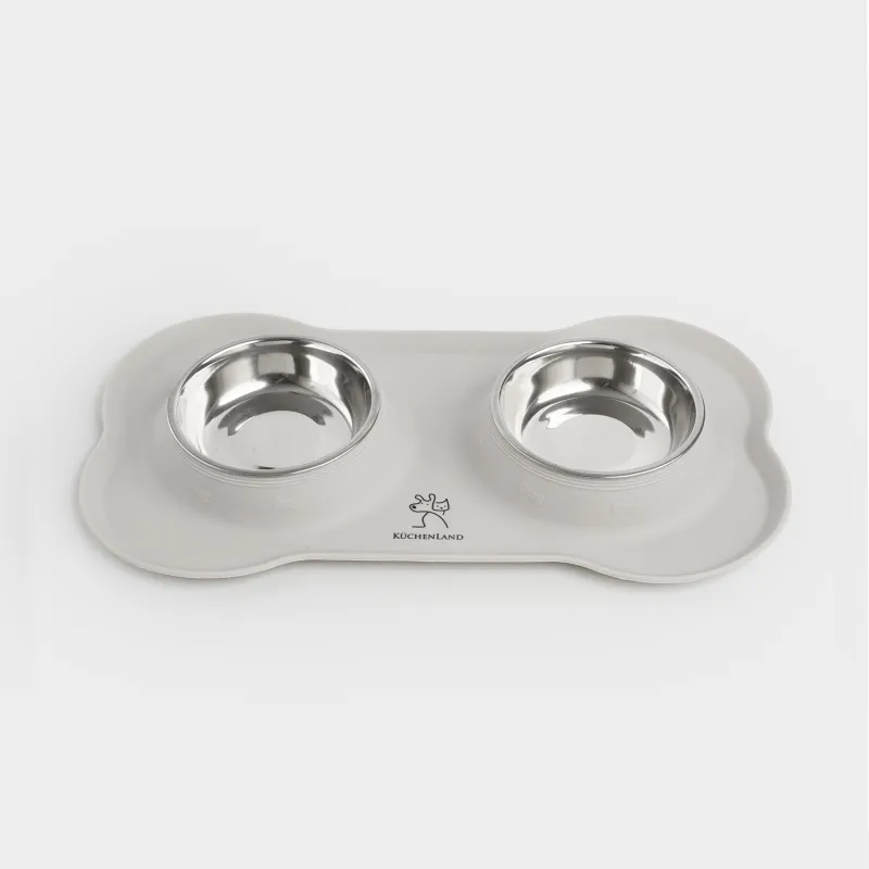 Pet bowl, 35x21 cm, 170 ml, double, on stand, steel / silicone, gray, Favorite pet