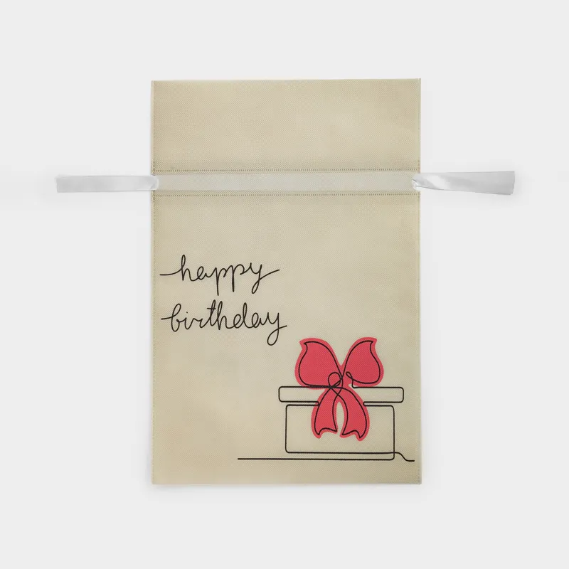 Gift bag, 30x45 cm, with drawstrings, polypropylene, white, Happy Birthday, Birthday