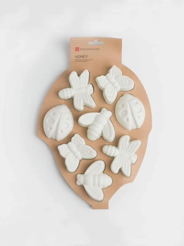 Cupcake baking dish, 28x21 cm, 8 compartments, silicone, milky, Bees / Butterflies, Honey, image-4