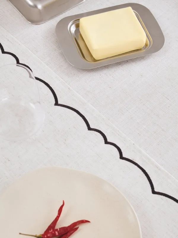 Table runner, 40x160 cm, polyester / linen, beige, Vintage, Melange outline, image-5