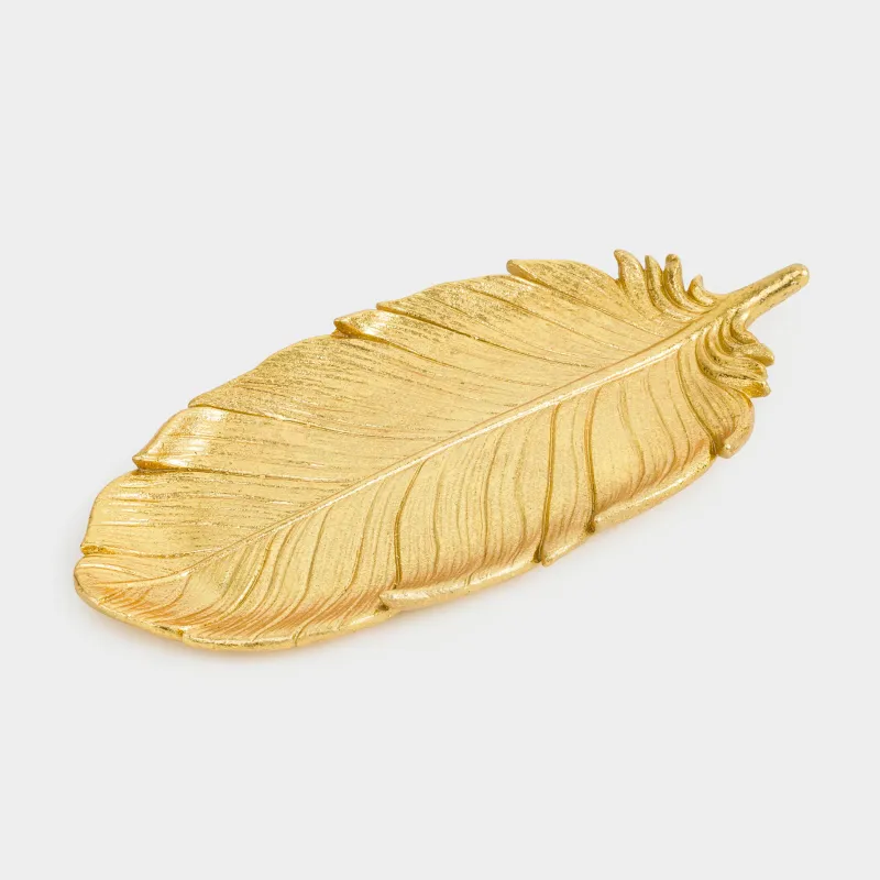 Decorative dish, 36x17 cm, polyresin, golden, Feather, Feather