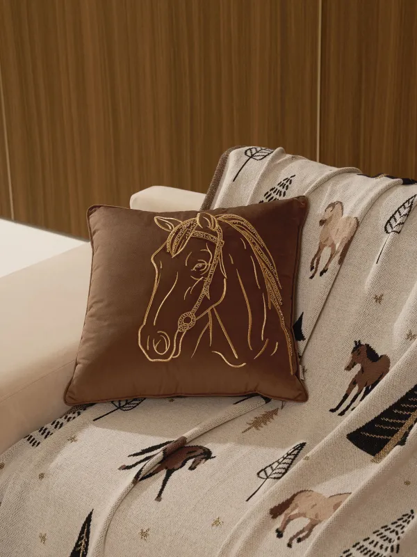 Decorative pillow, 45x45 cm, velvet / beads, brown, Horse, Horse, image-6