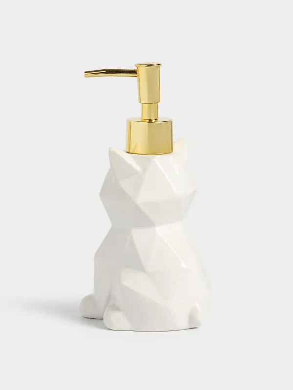 Liquid soap dispenser, 280 ml, ceramic / plastic, white and gold, Cat, Art modern, image-2