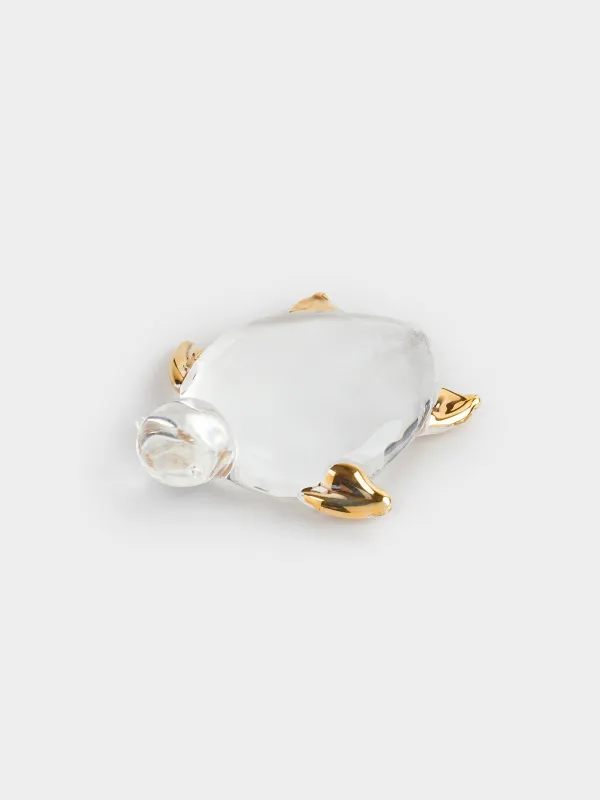 Statuette, 5 cm, glass, golden, Turtle, Vitreous, image-2