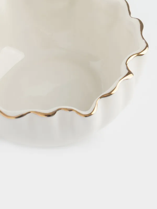 Salad bowl, 15x6 cm, 450 ml, porcelain P, with golden edging, Crumpled effect, Crumple gold, image-3