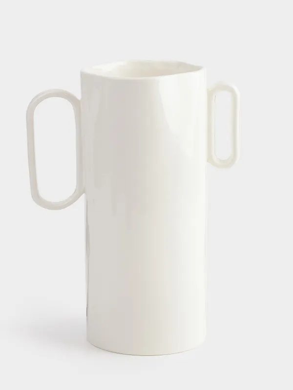 Flower vase, 27 cm, with handles, porcelain P, milky, Crumple, image-0