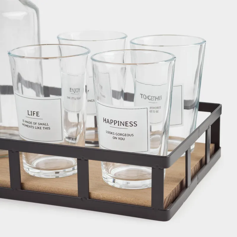 Set for drinks, 4 persons, 5 items, on a stand, glass / metal, Clear font, image-3