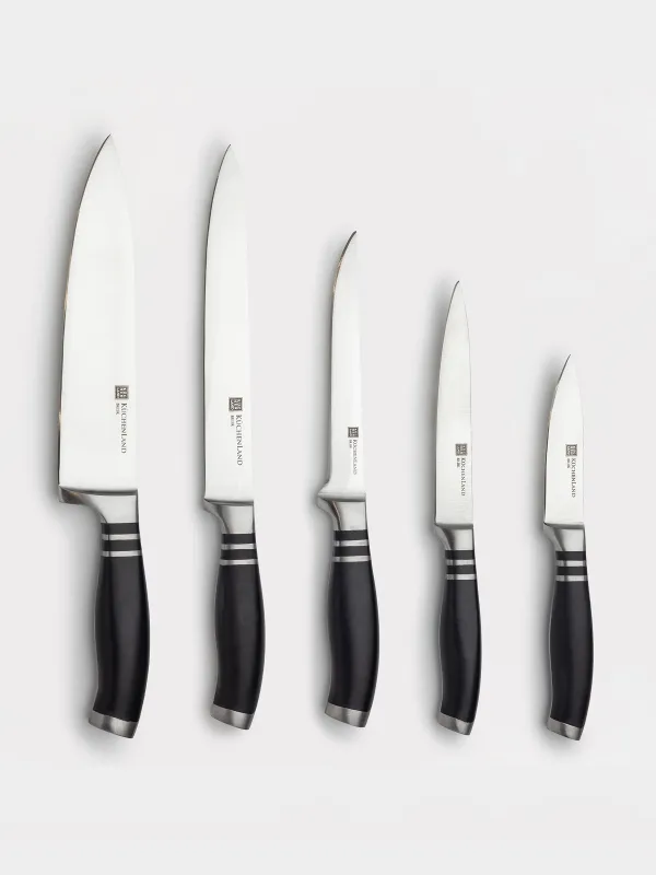 Knife set, 5 pr, in stand, steel / plastic / wood, Acapella, image-2