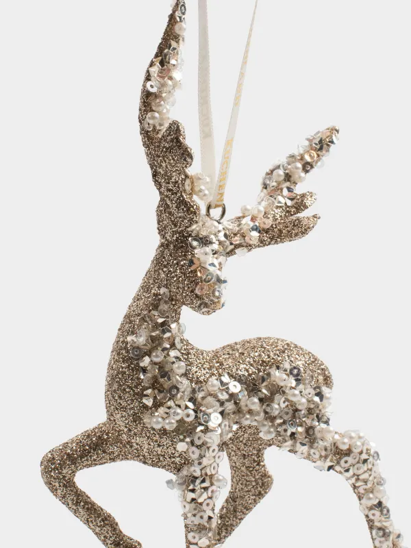 Christmas tree toy, 15 cm, foam/plastic, golden, Deer, Figure sparkle, image-1