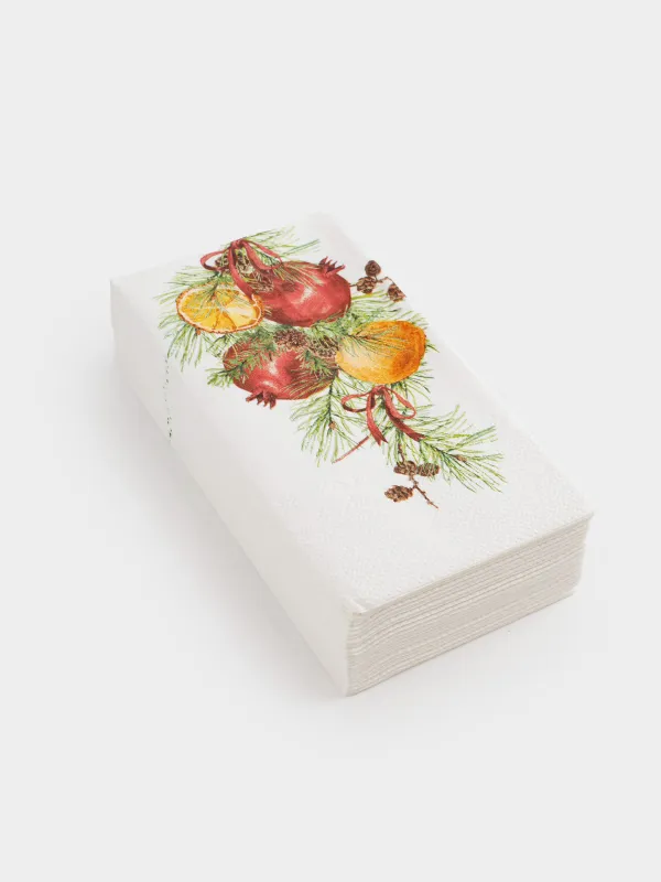 Paper napkins, 33x33 cm, 20 pcs, rectangular, white, Pomegranates and cones, Christmas miracle, image-1