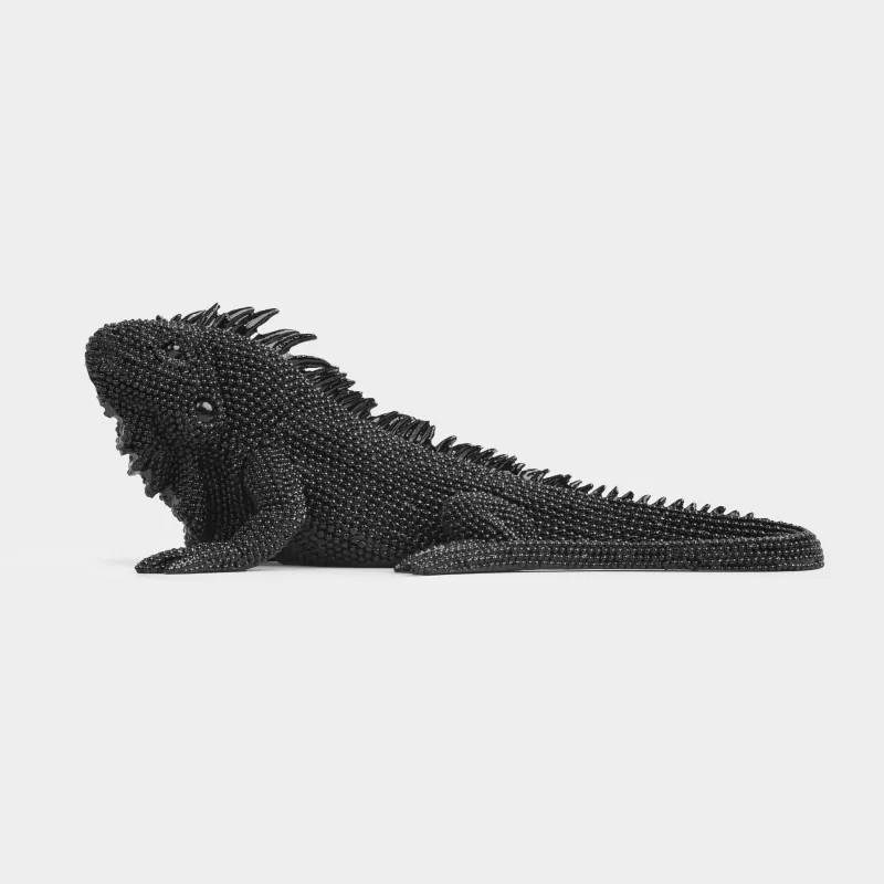 Figurine, 20x12 cm, polyresin, black, Iguana, Iguana, image-1