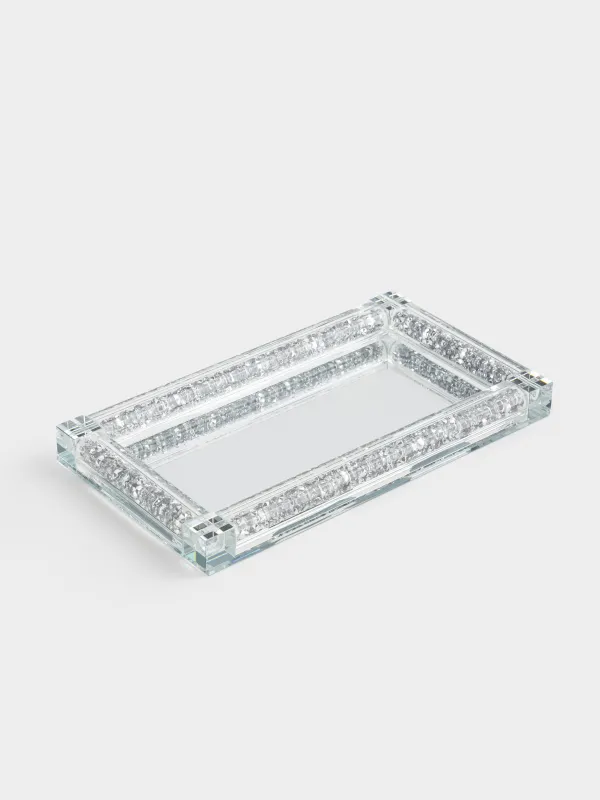 Tray, 25x14 cm, crystal glass/rhinestones, rectangular, Silver crystals, Lux crystal, image-1
