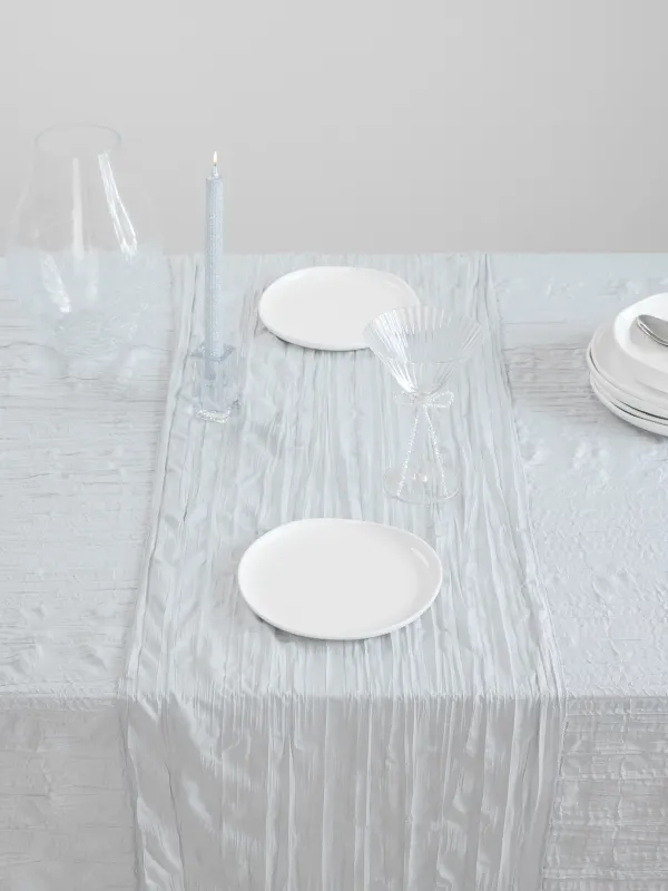 Table runner, 40x160 cm, polyester, light gray, Crumpled effect, Dented, image-2