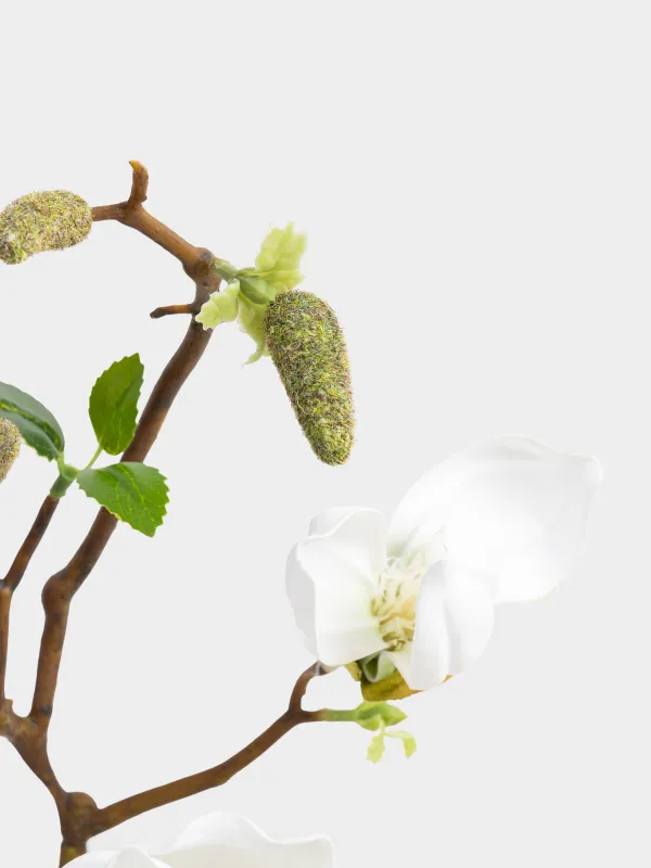 Decorative branch, 90 cm, polyurethane, White magnolia, Magnolia, image-3