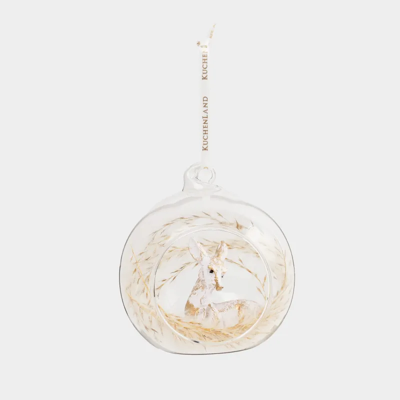 Christmas tree toy, 8 cm, glass / feather, Roe deer, Ball shape, image-1