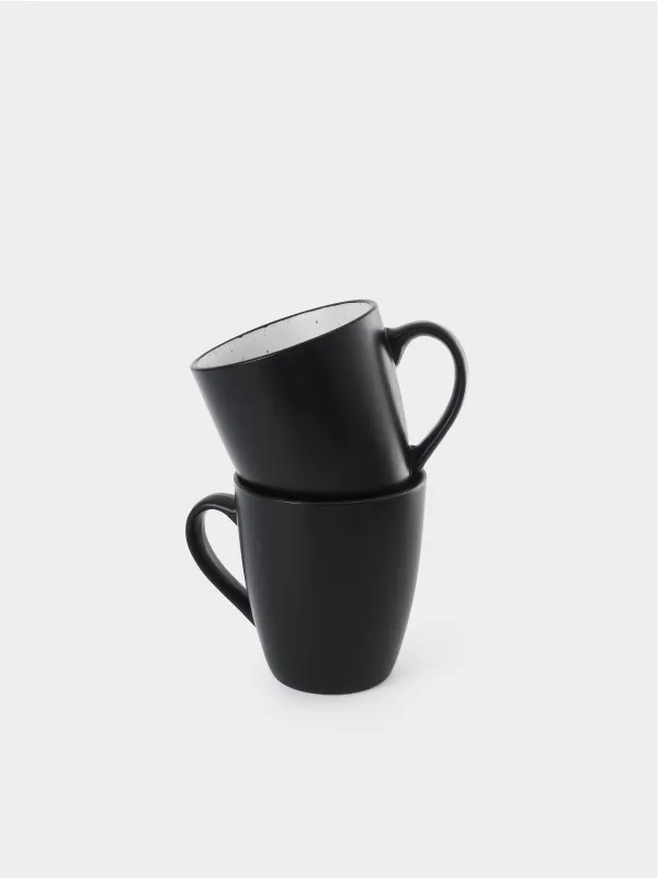 Mug, 350 ml, 2 pcs, ceramics, black and white, speckled, Isernia, image-0