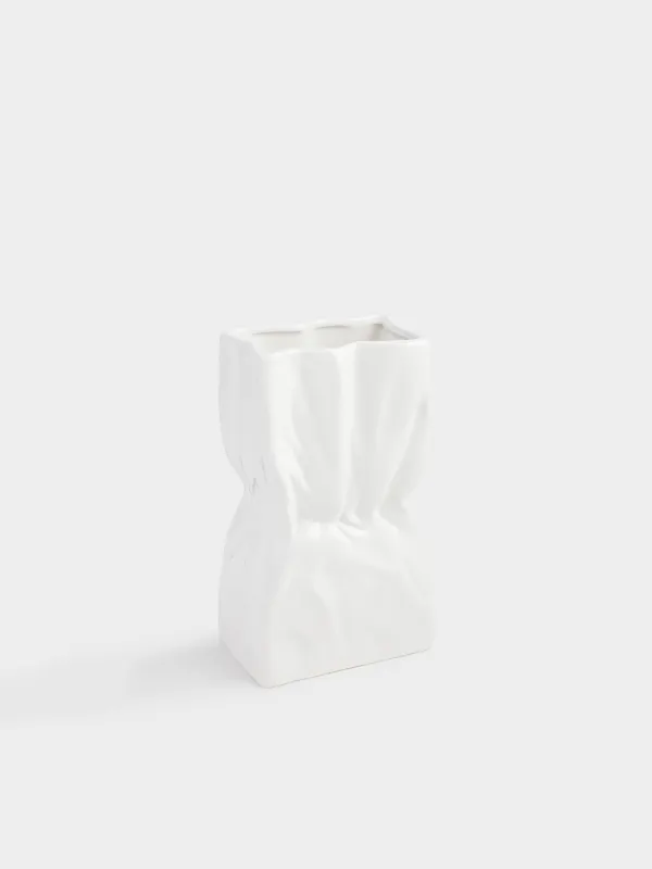 Flower vase, 24 cm, ceramic, white, Crease, Crumple, image-1